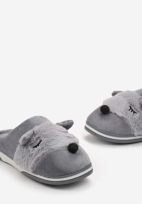 Szare Kapcie z Futerkiem i Imitacją Uszu Bervenka