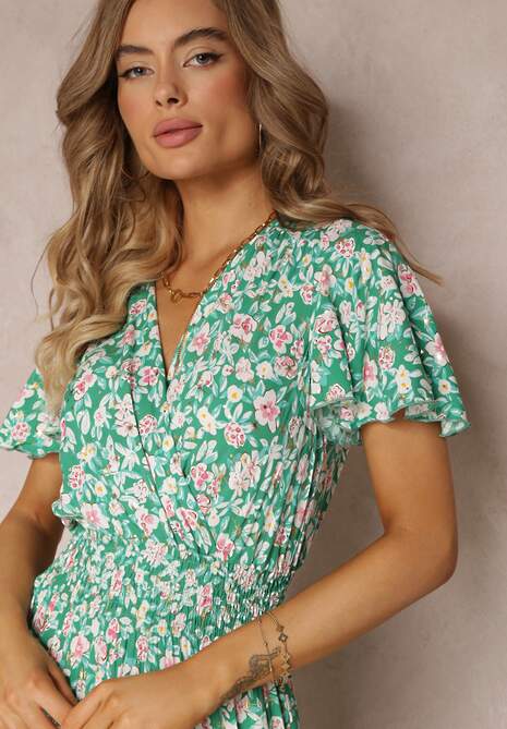 Zielona Rozkloszowana Sukienka z Wiskozy i Modnym Nadrukiem Vildei