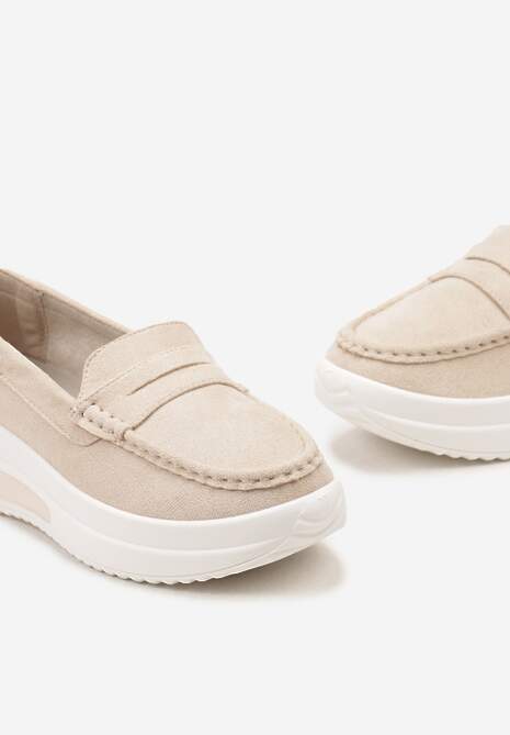 Beżowe Mokasyny z Ekozamszu na Platformie Ozdobione Paseczkiem Adrancia