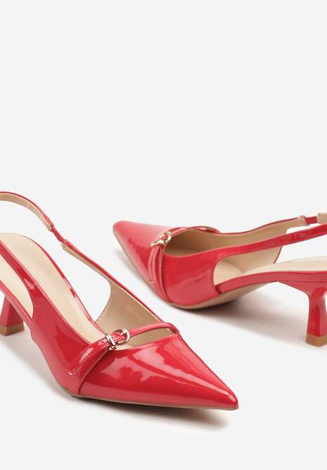 Czerwone Lakierowane Sandały Slingback na Obcasie Kaczuszka Aovia