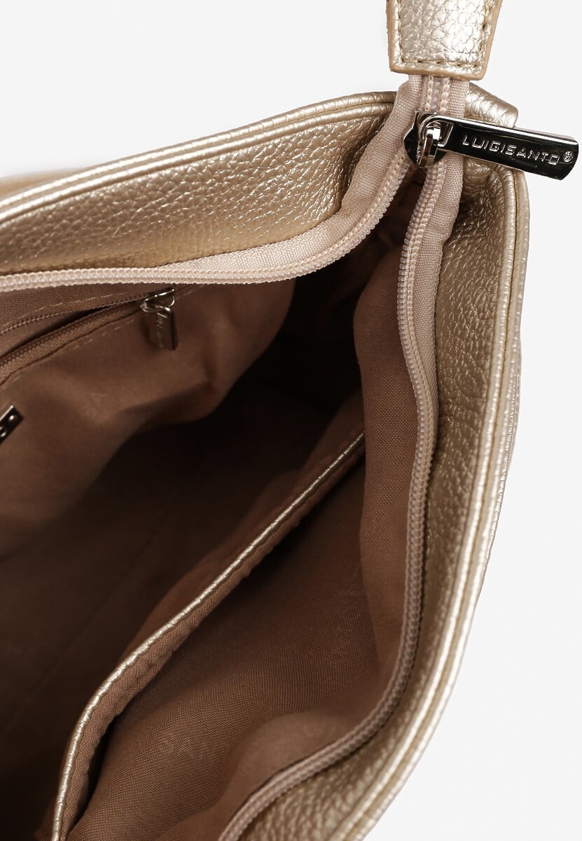 Złota Torebka Ozdobiona Suwakami i Napisami Tanovira