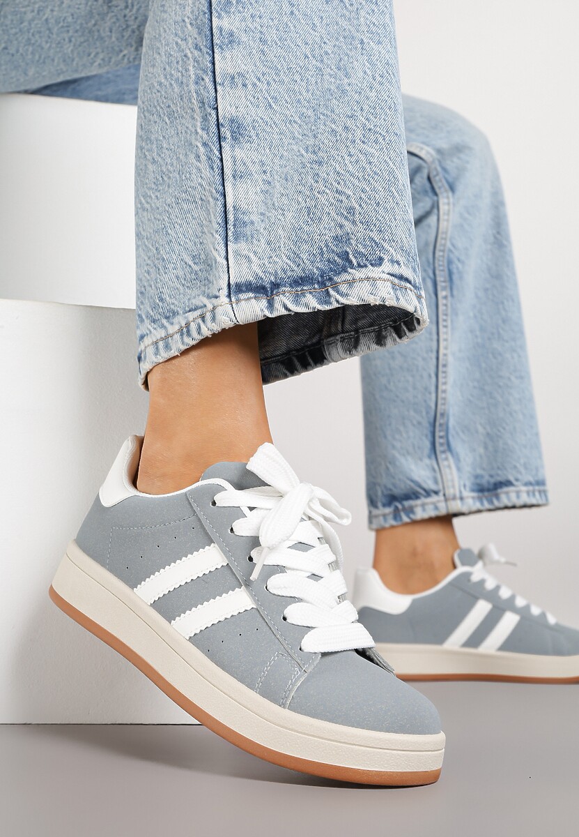 Szaro-Białe Sneakersy z Geometrycznym Wzorem Rillomia