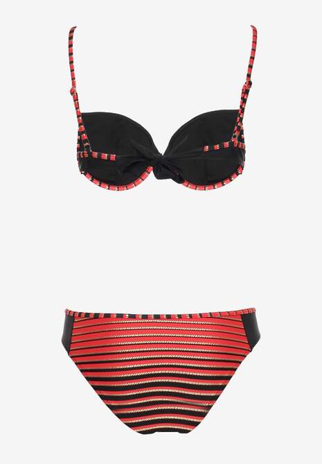 Czerwono-Czarne Bikini Dwuczęściowe w Paski Biustonosz i Figi Wialisa