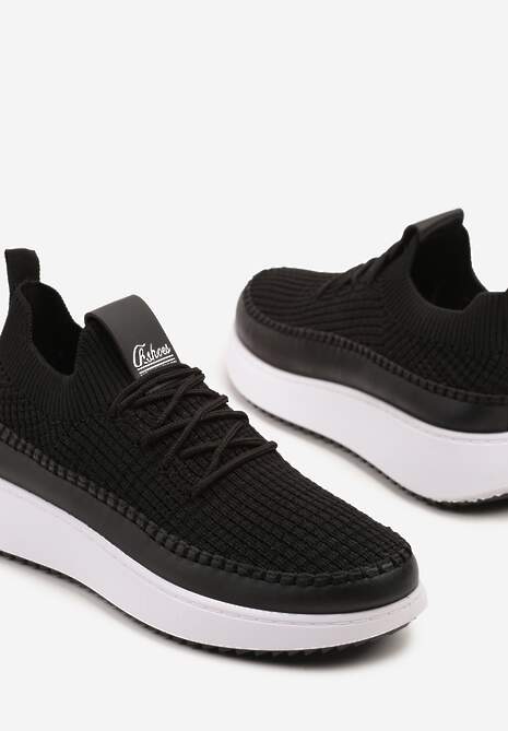 Czarne Buty Sportowe Sneakersy z Siateczkową Cholewką Helazia