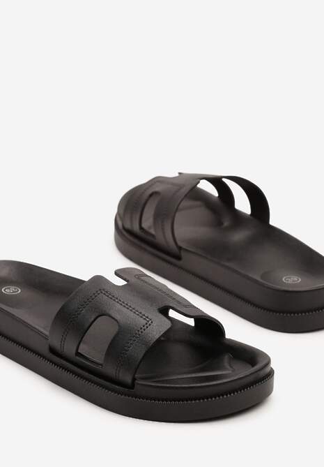 Czarne Klapki Ozdobione Wycięciami Kinelina