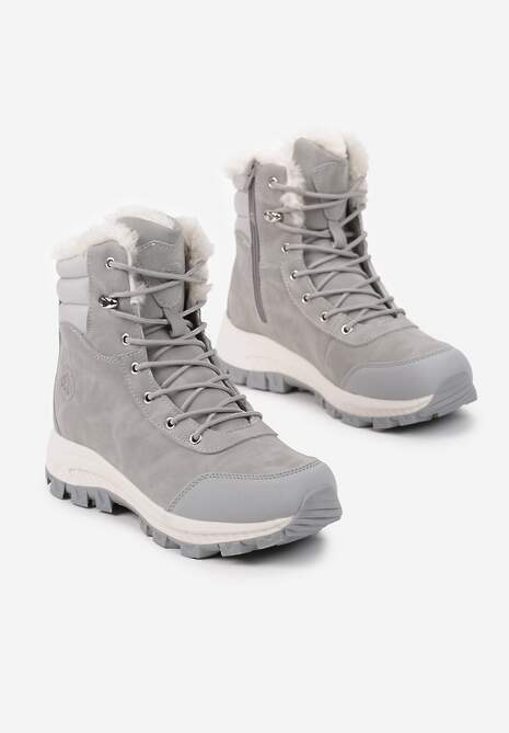 Jasnoszare Botki Trekkingowe na Platformie ze Sznurowaniem Labrinna