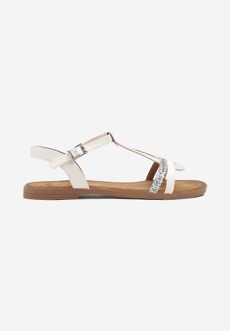 Białe Sandały z Brokatowymi Wstawkami Helvanis