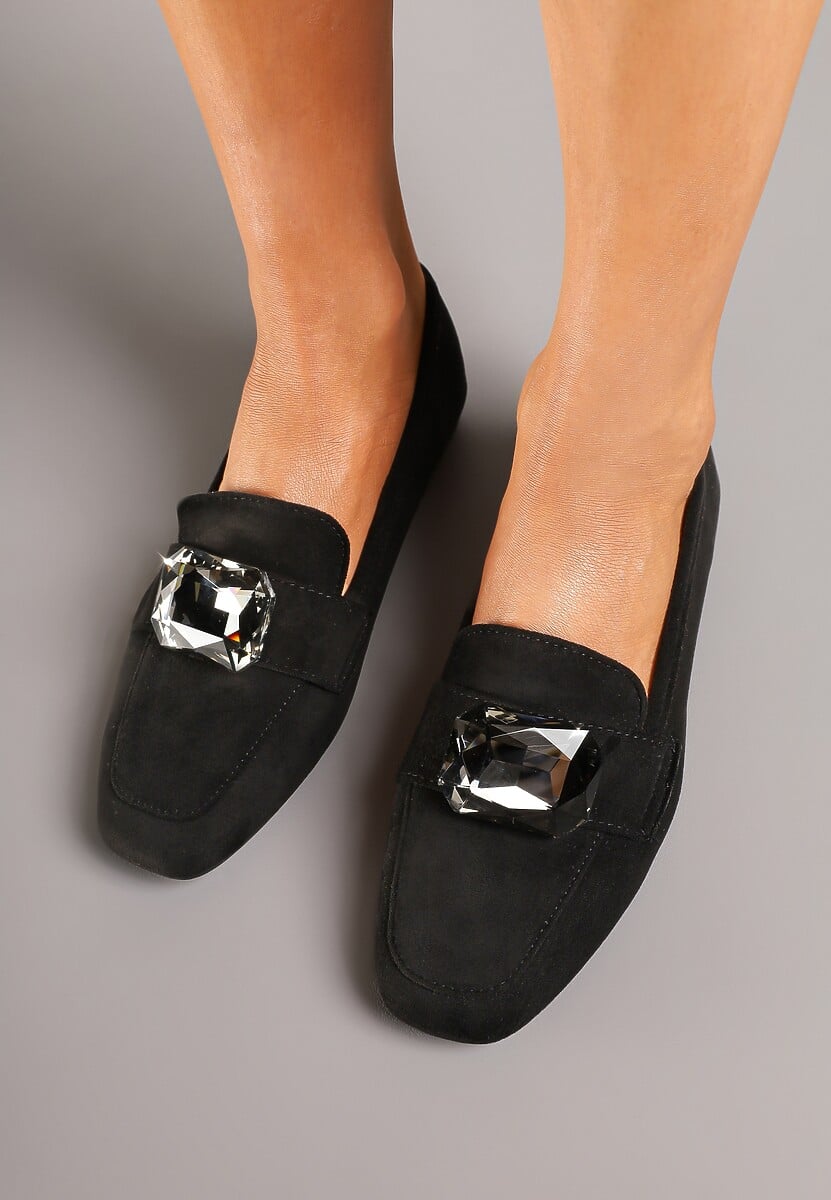 Niebieskie Mokasyny z Ekozamszu Zdobione Aplikacją z Dużą Cyrkonią Zidanira