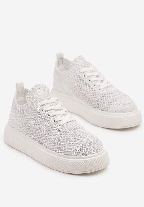 Białe Siateczkowe Sneakersy Typu Tenisówki Sunalie