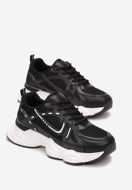 Czarne Sneakersy przed Kostkę z Przeszyciami Portle