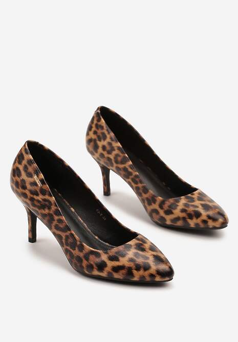 Brązowe Szpilki z Noskiem w Kształcie Migdałka Lakierowane Namania