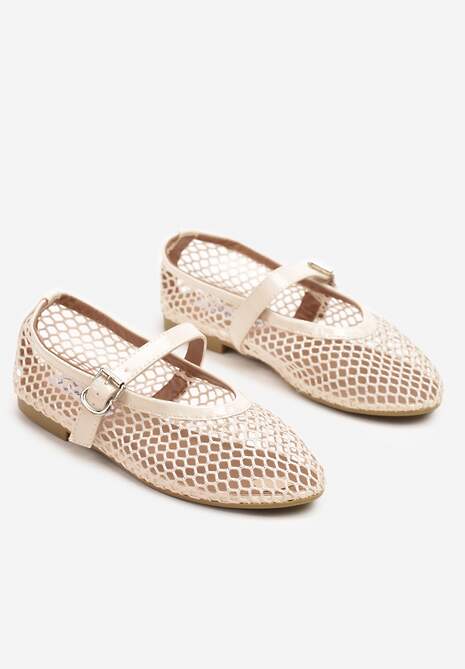 Beżowe Balerinki w Stylu Mary Jane z Siateczki Miltewi