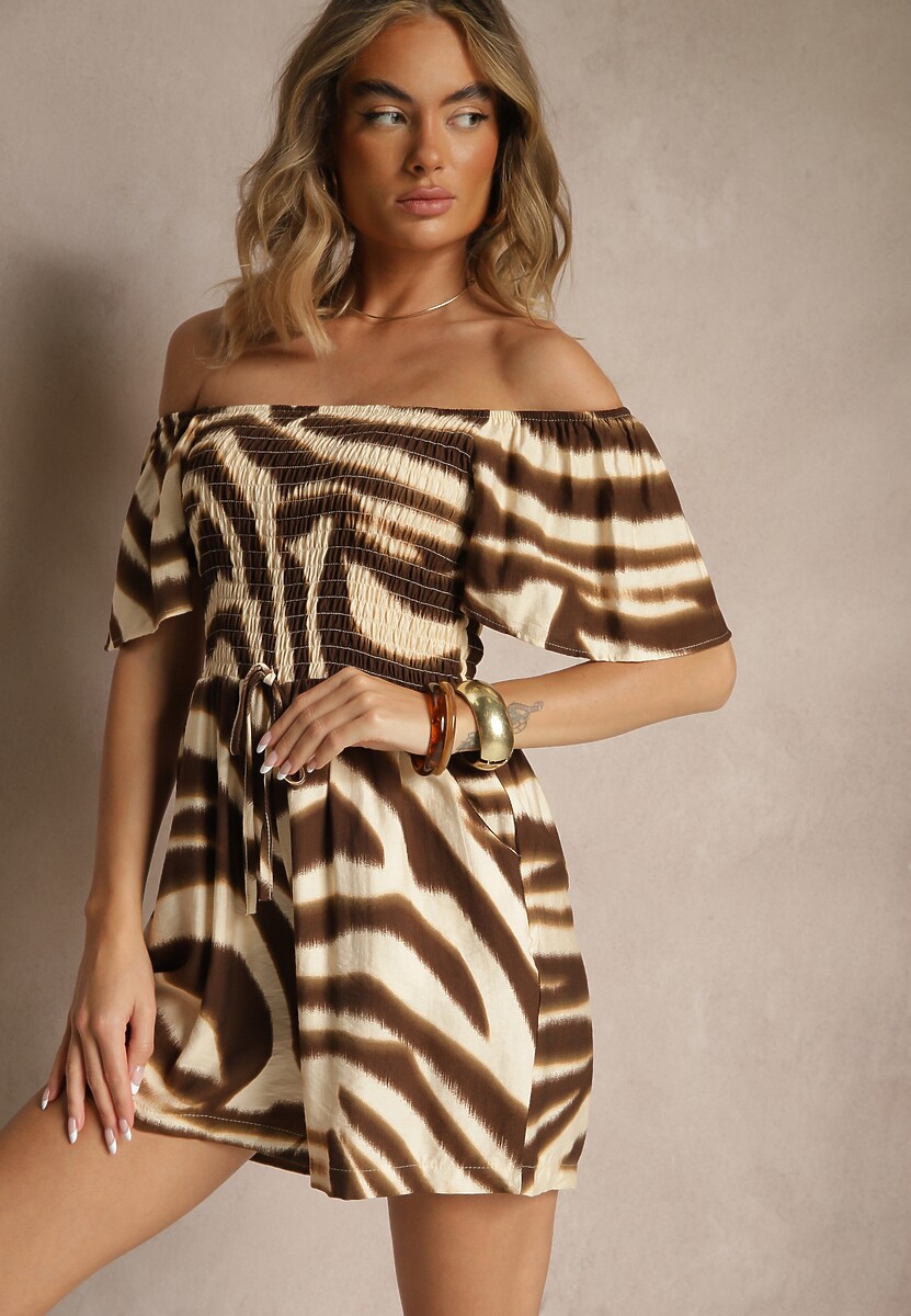 Ciemnozielony Kombinezon z Wiskozy w Abstrakcyjny Wzór Filisena