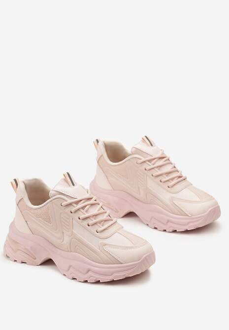 Różowe Klasyczne Sneakersy Sznurowane na Niskiej Platformie Lenivia