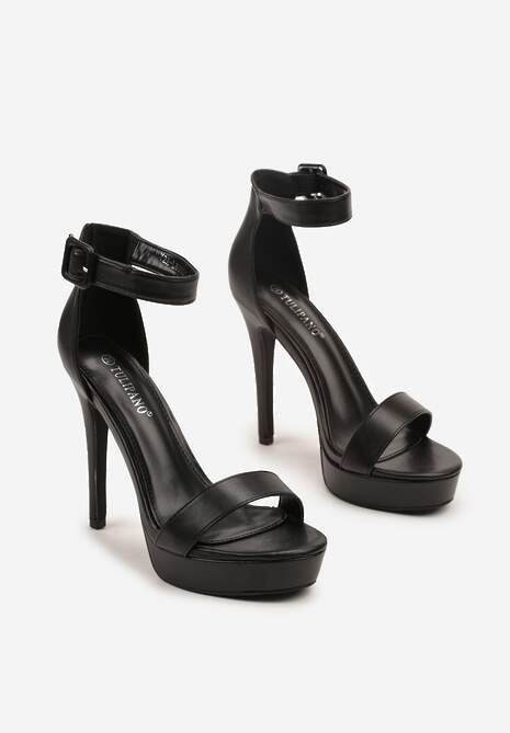 Czarne Sandały na Szpilce z Platformą Nilaurea