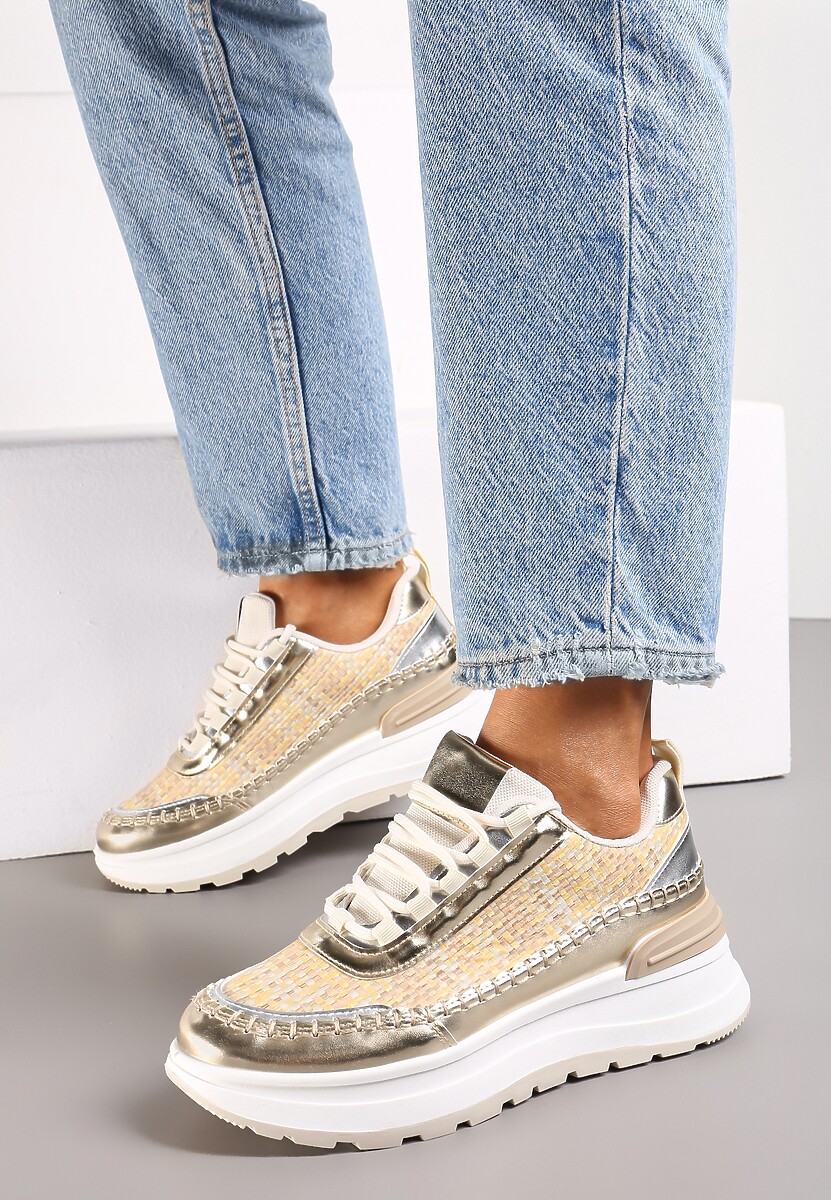 Złote Sneakersy na Platformie Buffona