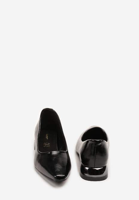 Czarne Czółenka Vices ze Skórzaną Wkładką na Niskim Obcasie z Połyskiem Criwilla