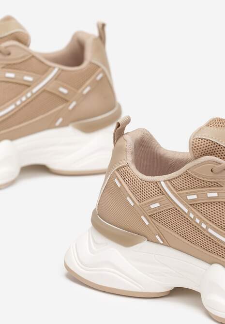 Ciemnobeżowe Sneakersy przed Kostkę z Przeszyciami Portle