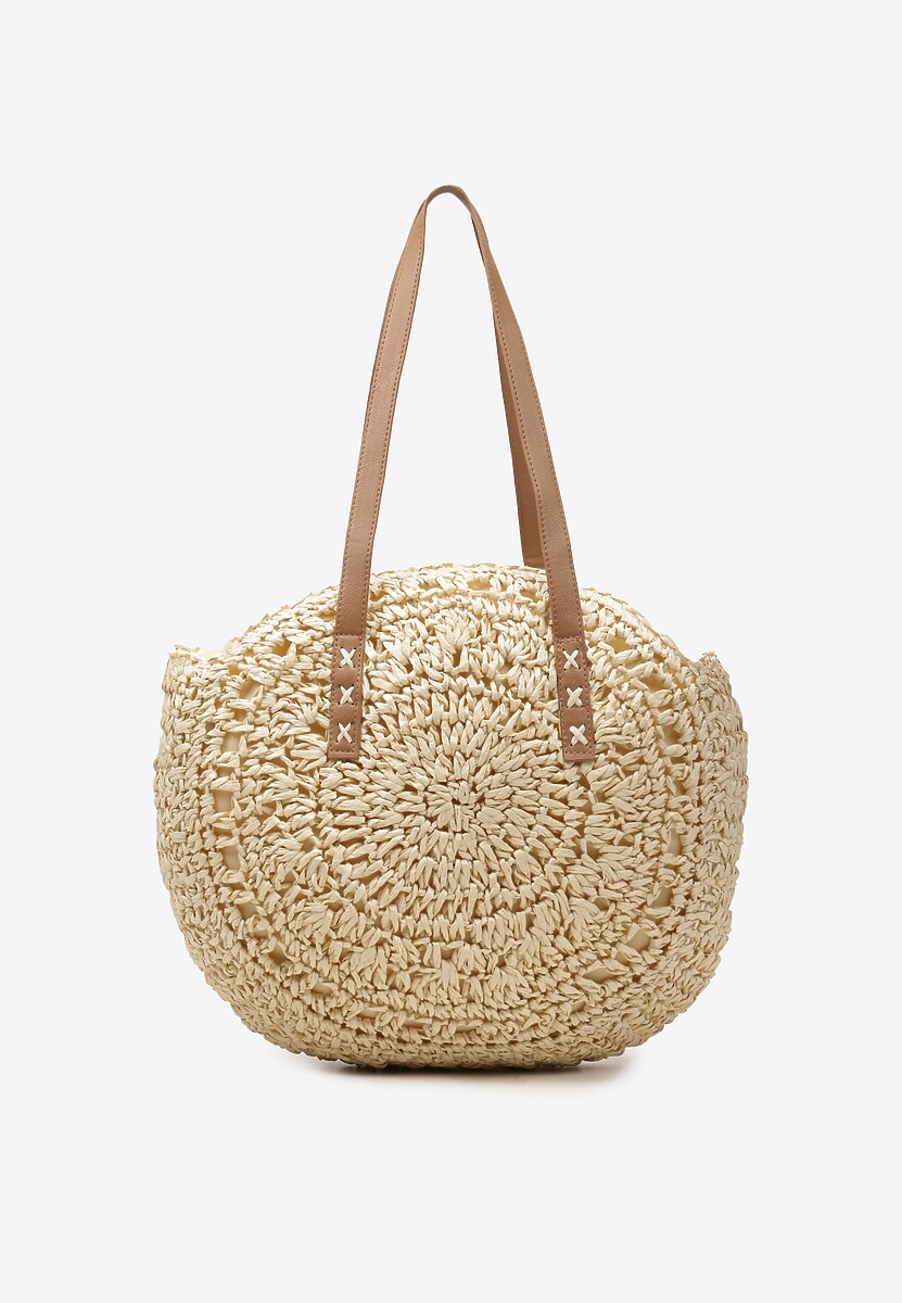 Jasnobeżowa Boho Torebka z Plecionki z Dwoma Uchwytami Zapinana na Suwak Saiph