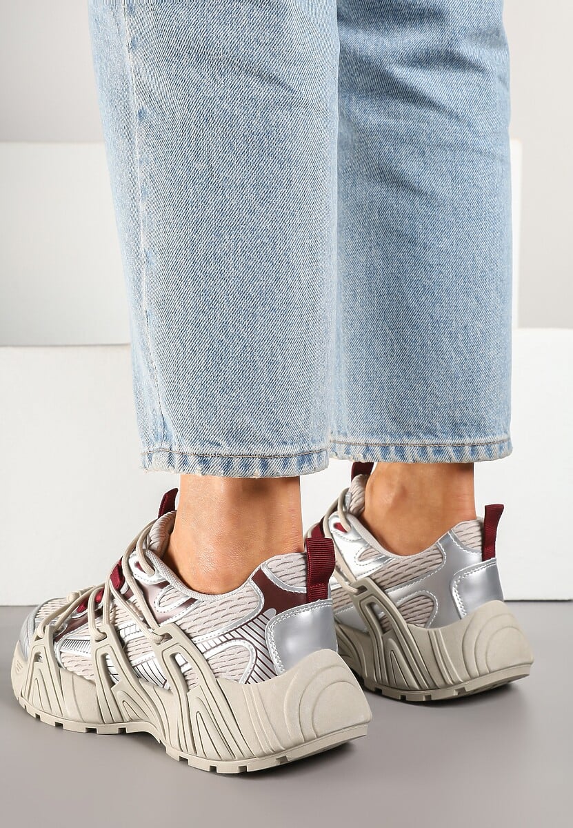 Srebrne Sneakersy z Designerskim Sznurowaniem Nuritha