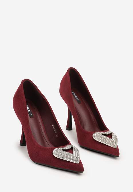 Bordowe Szpilki Ozdobione Cyrkoniową Aplikacją Komisa