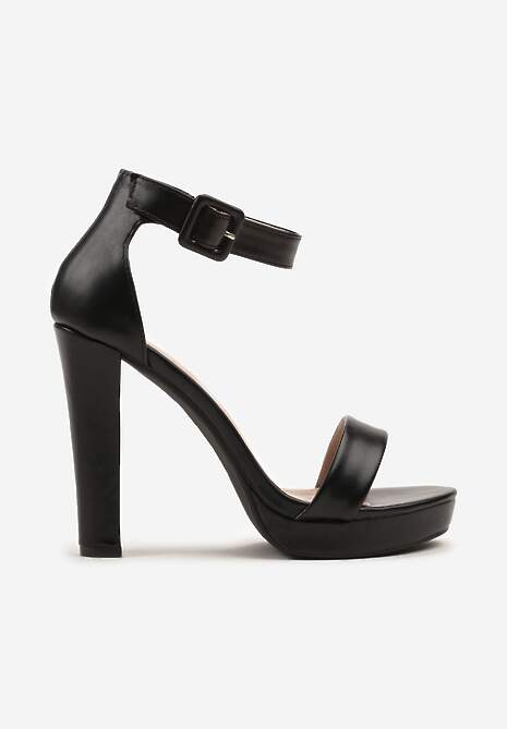 Czarne Sandały na Słupku w Klasycznym Stylu Odeline