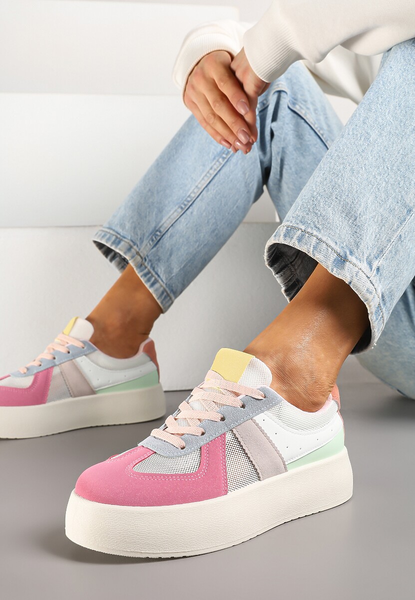 Różowo-Niebieskie Sneakersy Typu Kultowe Tenisówki na Grubej Podeszwie Nanessa