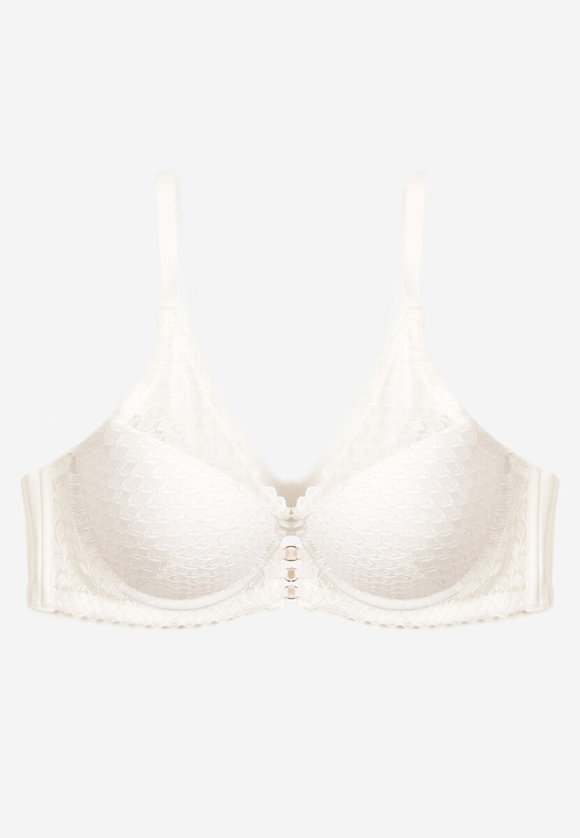 Jasnobeżowy Biustonosz z Koronki z Efektem Push-Up Garnena