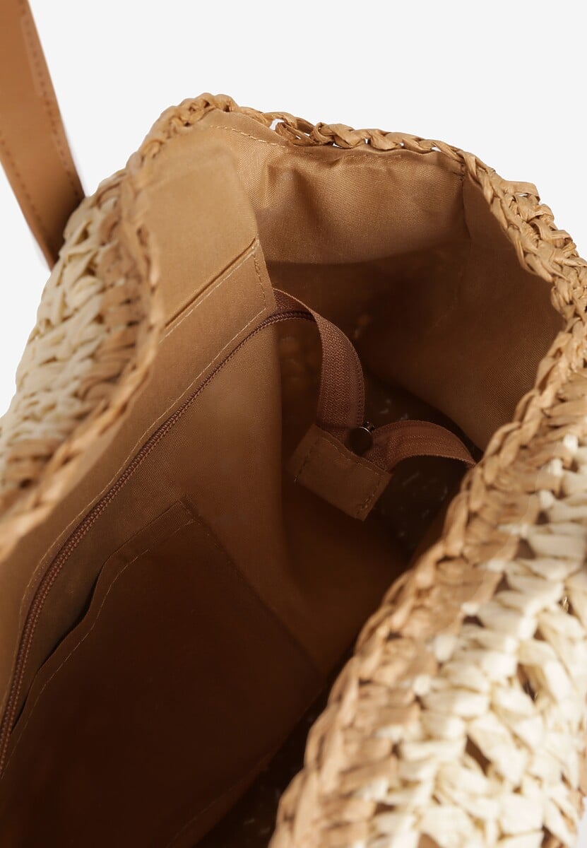 Beżowo-Czarna Pleciona Torebka w Stylu Boho Ulofina