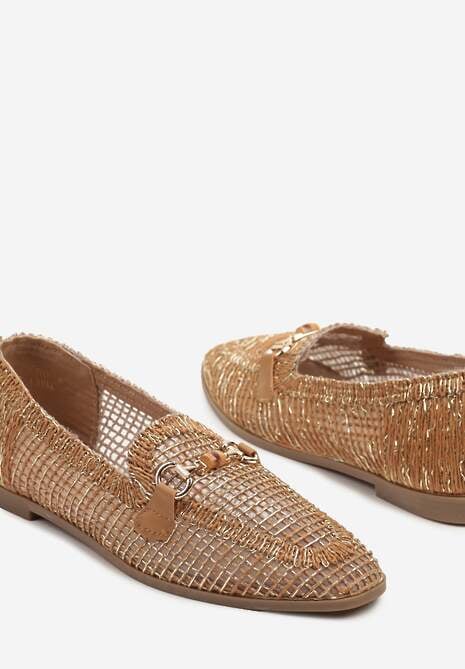 Brązowe Ażurowe Mokasyny Loafersy z Klamrą Koliswena