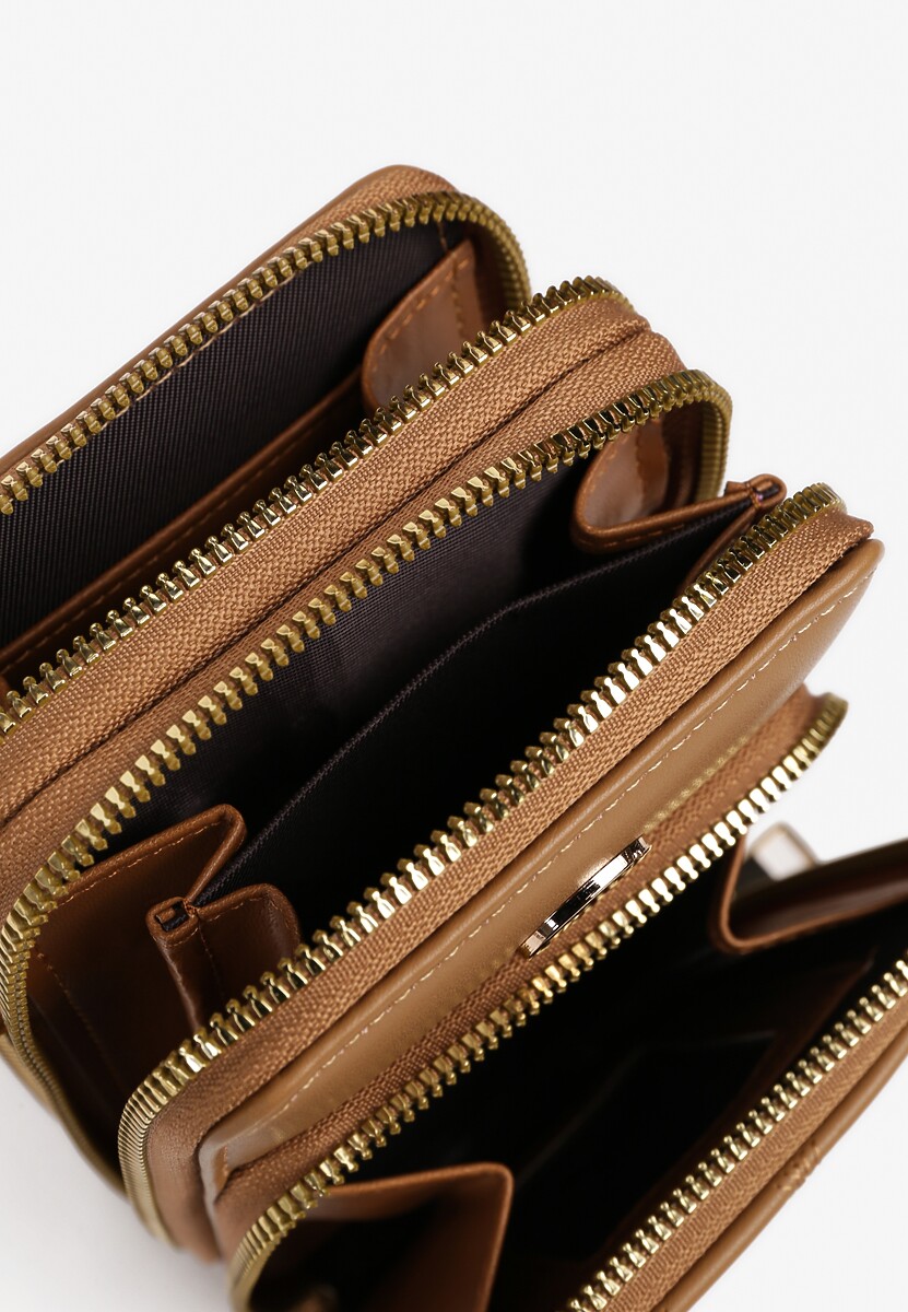 Ciemnobeżowa Torebka Etui Ozdobiona Pikowaniem i Metaliczną Aplikacją Juria