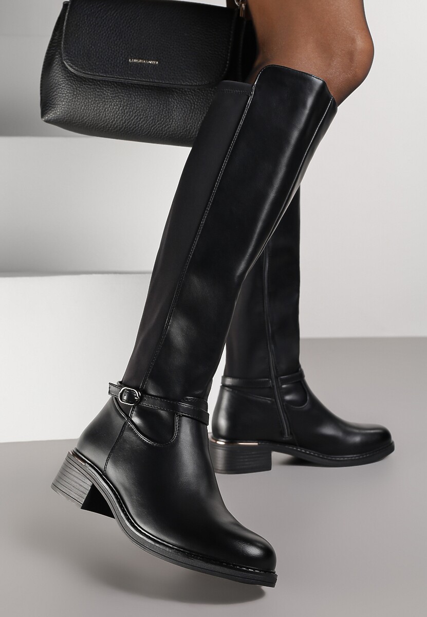 Czarne Kozaki Typu Oficerki z Klamrą na Pasku Esillea