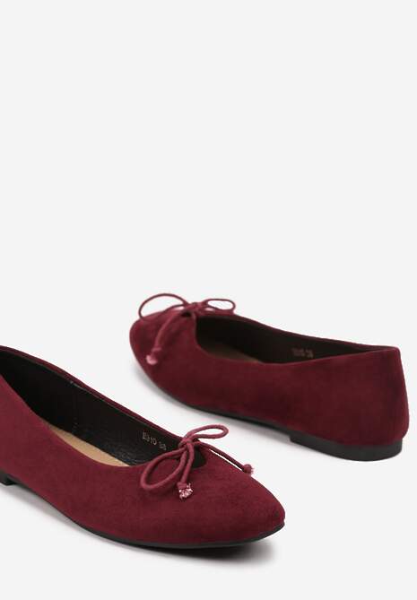 Bordowe Balerinki na Płaskiej Podeszwie z Kokardką i Wycięciami Lerivin