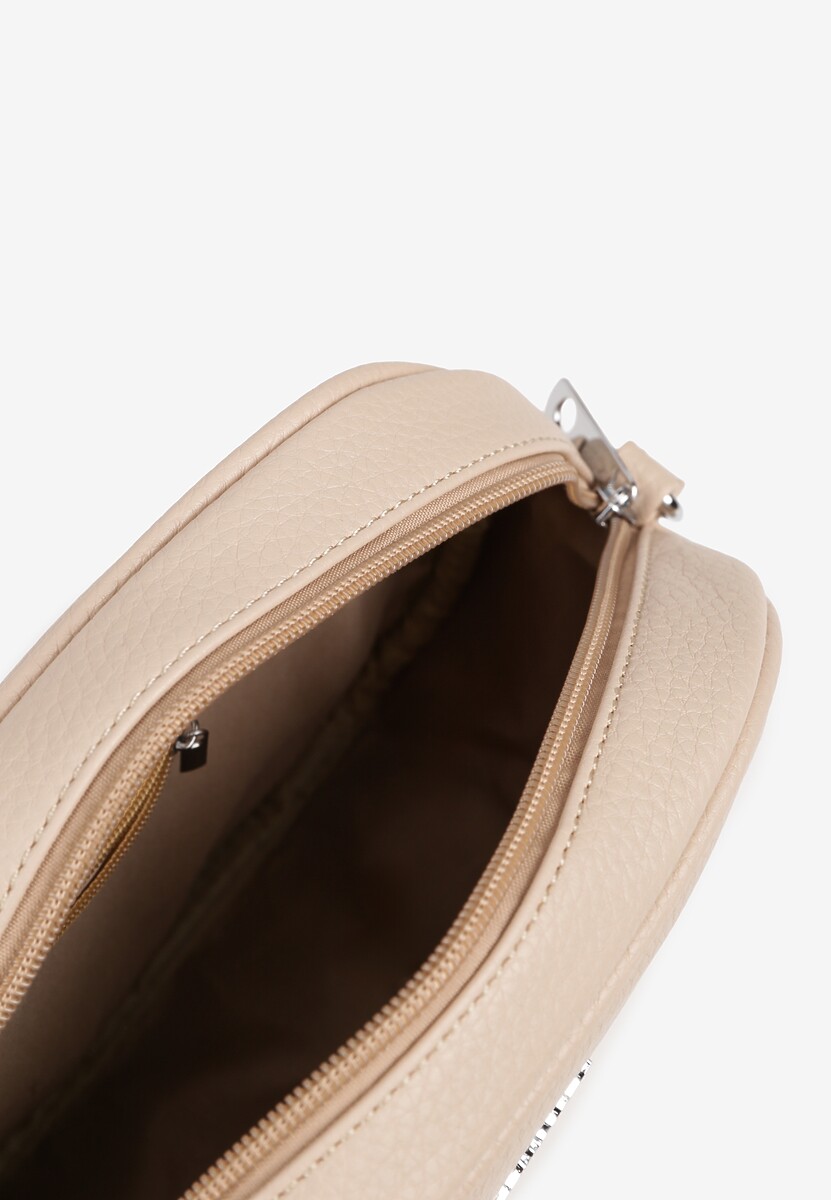 Beżowa Okrągła Torebka na Pasku z Kieszonkami Malireia