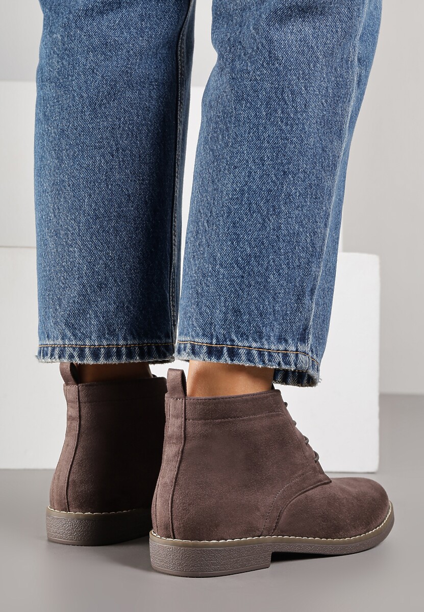 Brązowe Botki Vices o Klasycznym Fasonie Trzewików z Imitacji Zamszu Ativitta