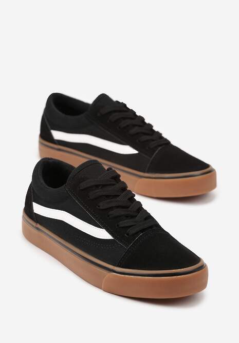 Czarno-Beżowe Tenisówki z Boczną Naszywką Simeris