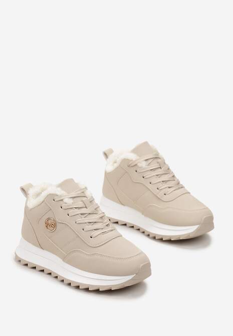 Beżowe Ocieplane Sneakersy na Platformie Appopis