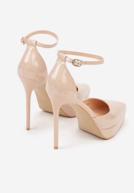 Beżowe Szpilki Lakierowane z Platformą Nilafera