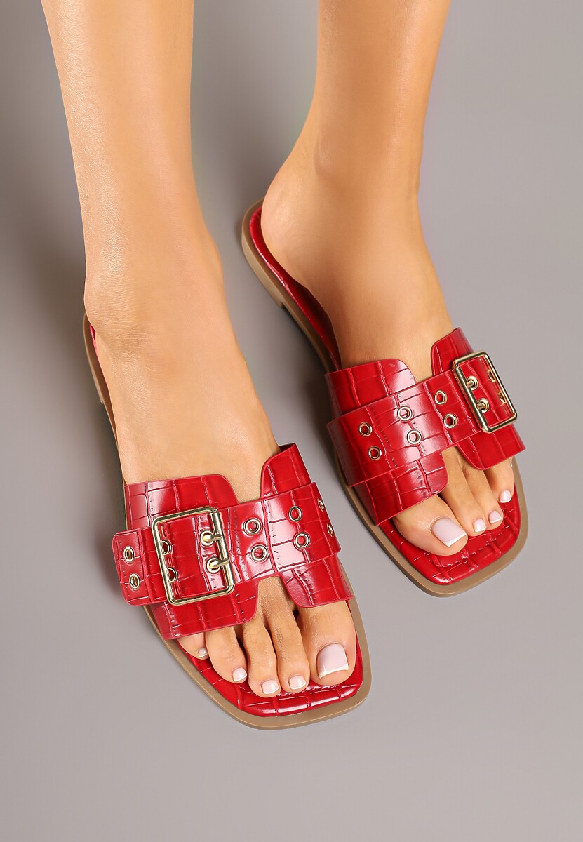 Czarne Klapki z Nitami Paskiem i Klamrą Novolise