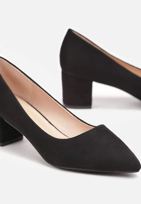 Czarne Czółenka z Imitacji Zamszu na Słupku ze Szpiczastym Noskiem Lvia