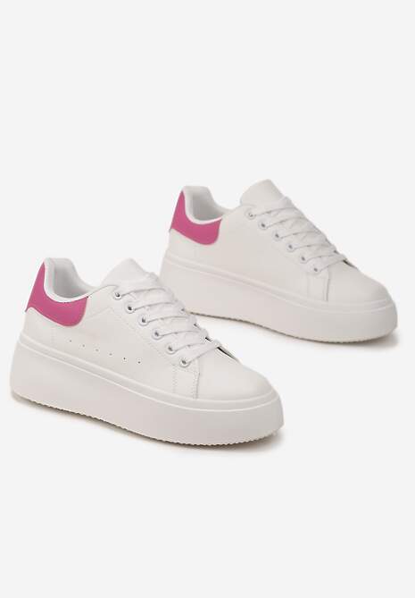 Biało-Fuksjowe Sneakersy na Grubej Podeszwie Yarna