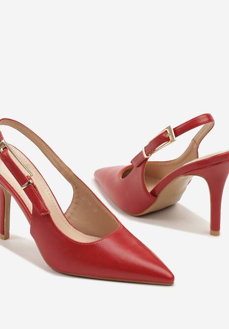 Czerwone Sandały na Szpilce Slingback ze Szpiczastym Noskiem Stellani