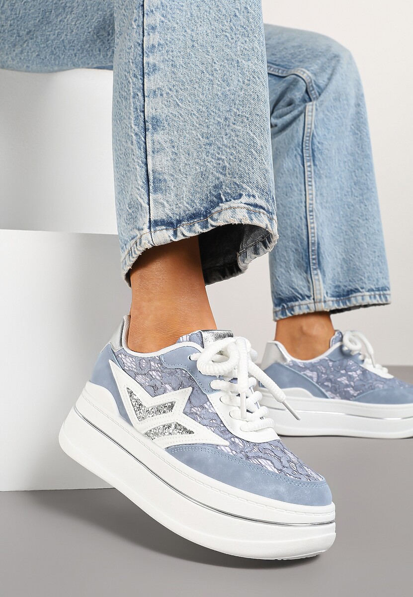 Niebieskie Sneakersy na Platformie Ozdobione Gwiazdą Norlevi