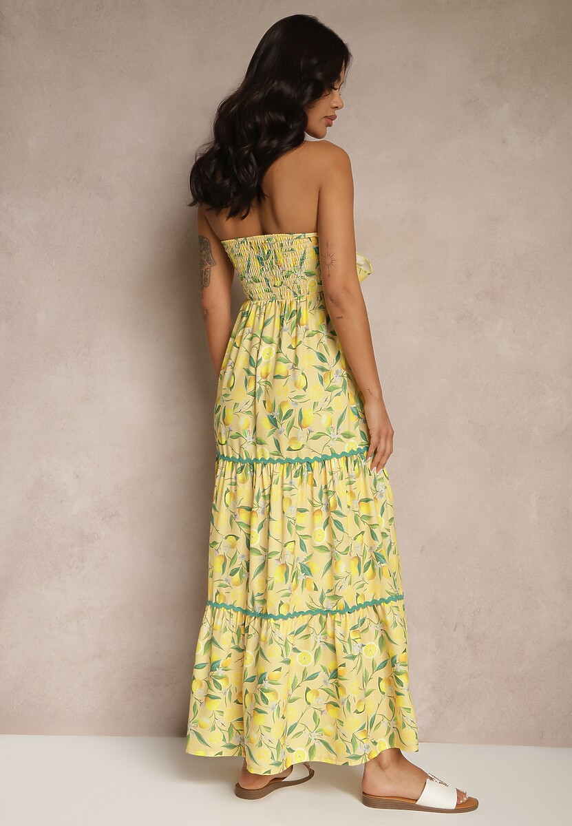 Żółta Sukienka Ozdobiona Kokardą i Motywem Cytryn Galionea