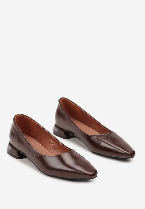 Brązowe Czółenka Vices ze Skórzaną Wkładką na Niskim Obcasie z Połyskiem Criwilla