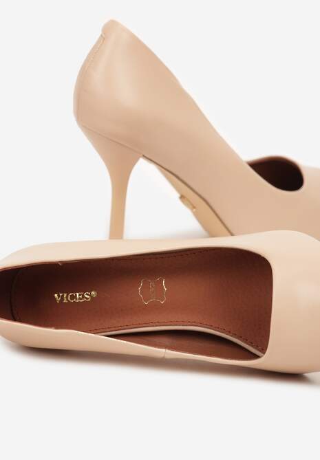 Beżowe Szpilki Vices z Wkładką ze Skóry Naturalnej Mivika