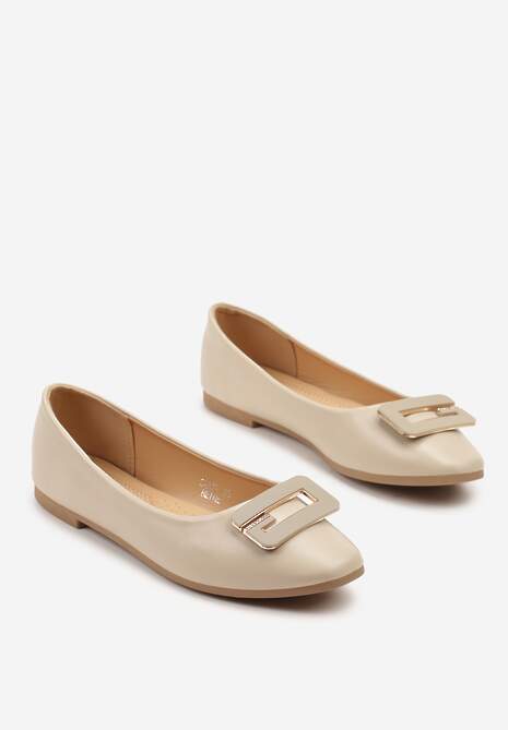 Beżowe Balerinki Ozdobione Geometryczną Aplikacją Tirenia
