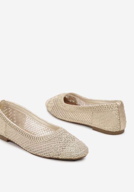 Złote Balerinki Ozdobione Siateczką Landeora