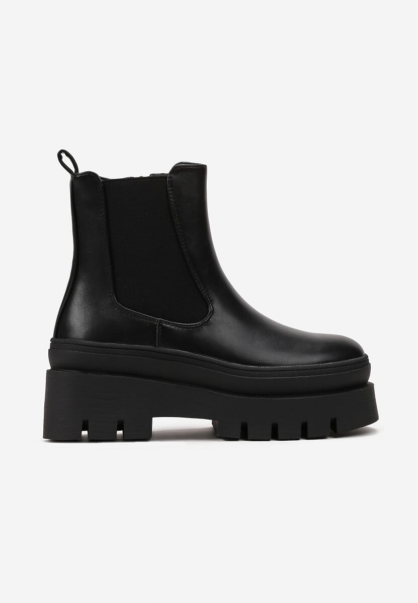 Czarne Botki na Grubej Podeszwie z Protektorem Gabufa