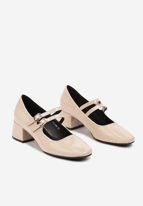 Beżowe Stylowe Czółenka w Stylu Mary Jane na Obcasie Jovinda